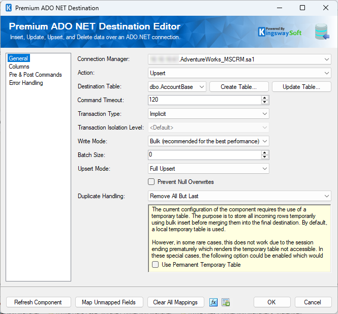 Premium ADO.NET SSIS Destination Component